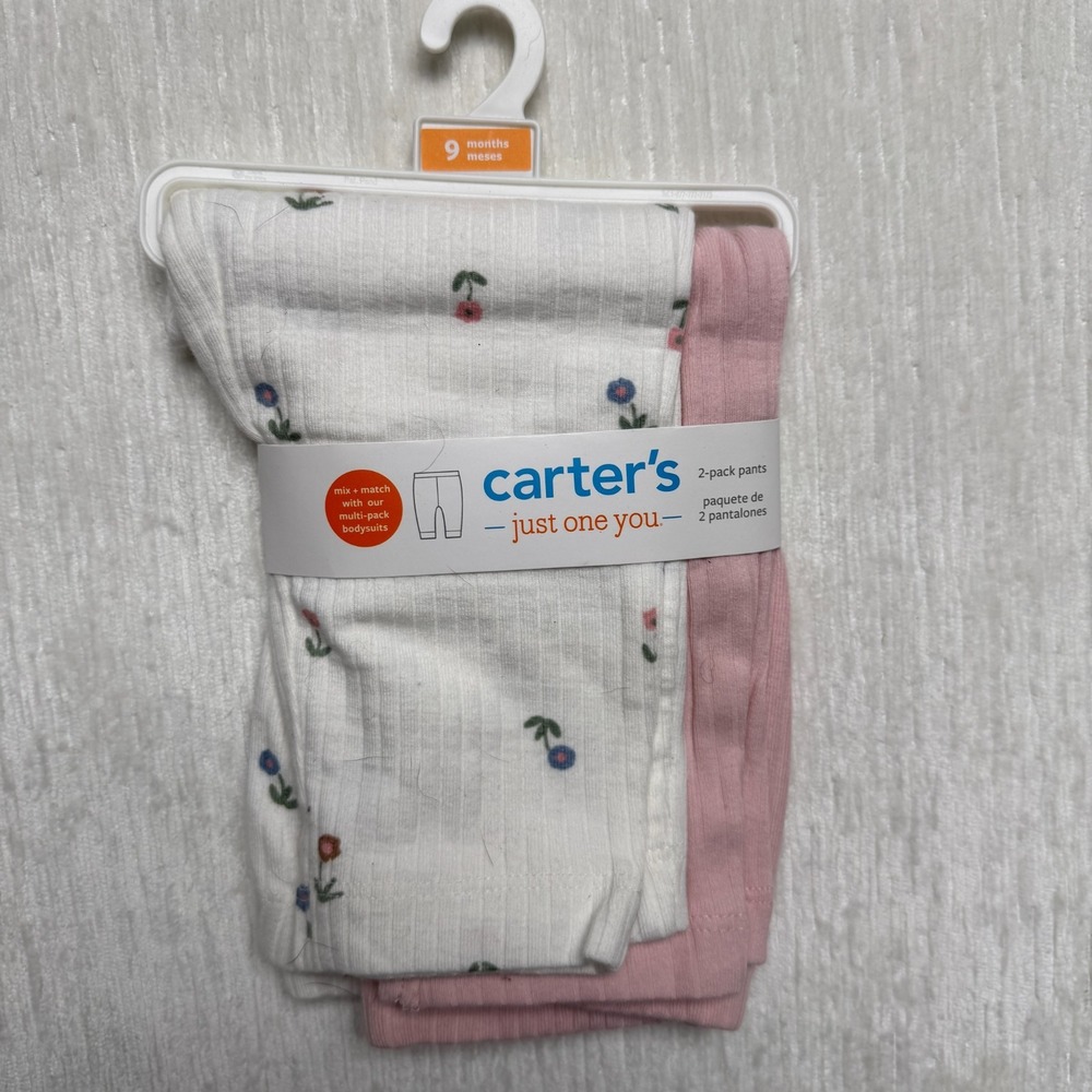 Carter's Just One You Pants Baby Girls 9M White Pink Floral Knit 2 Pack 1Q710910